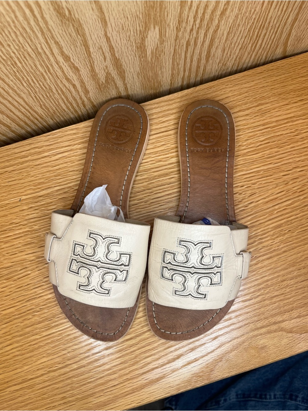 Tory Burch Cream Leather Ines Slide Sandals